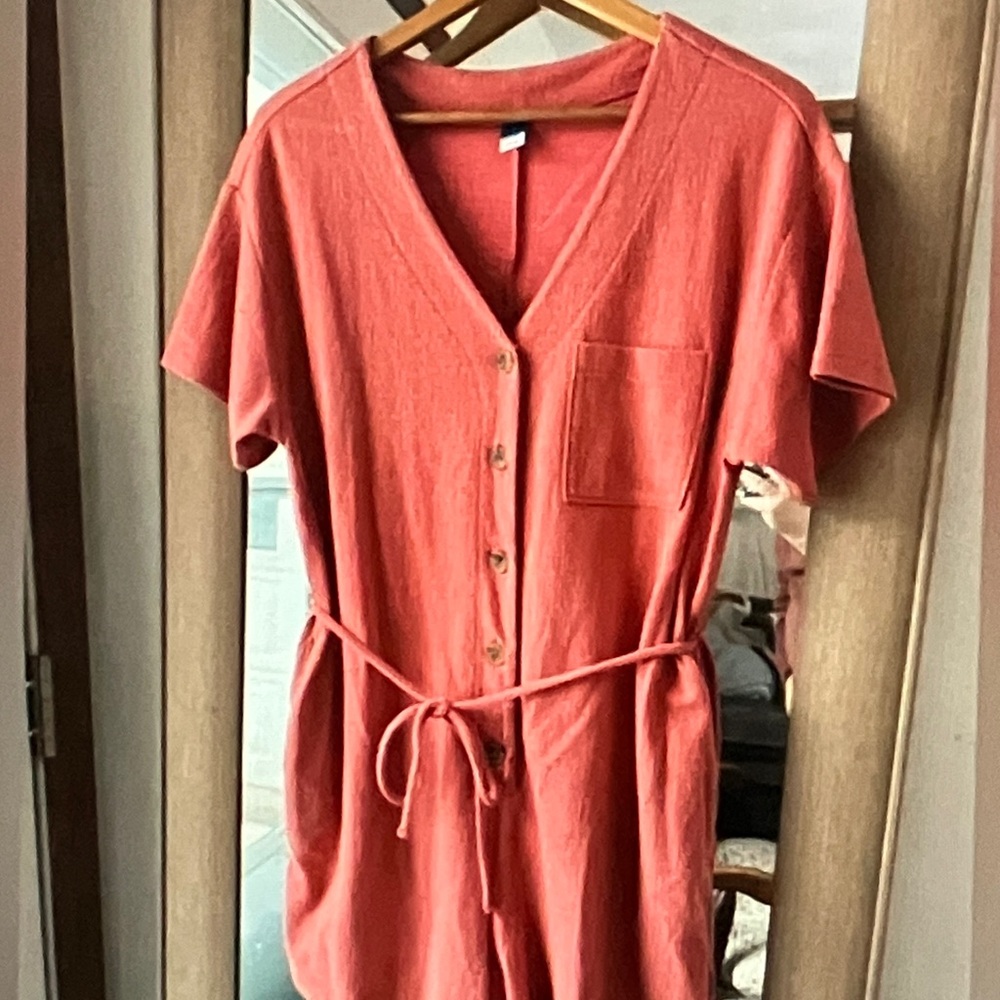 Women's Coral Button-Down Jumpsuit